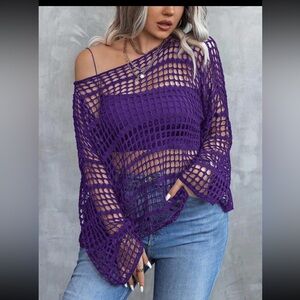 ASOS Curve Purple Off-the-Shoulder Sweater